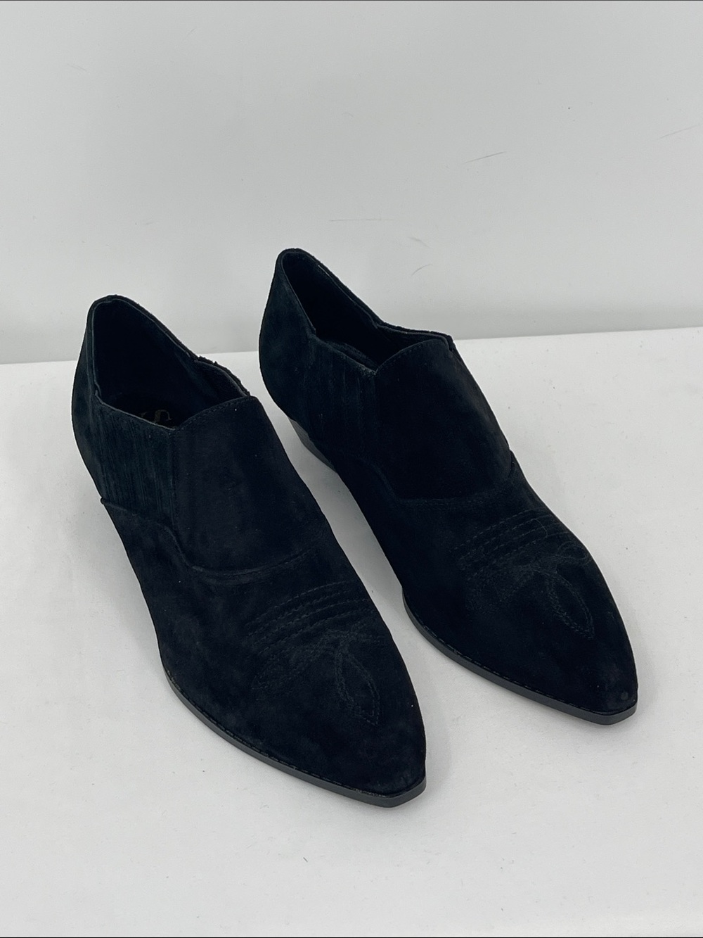 SAM & LIBBY  Black Suede Pointed Slip-On WESTERN Dress Shoes WOMENS SIZE 8.5B
